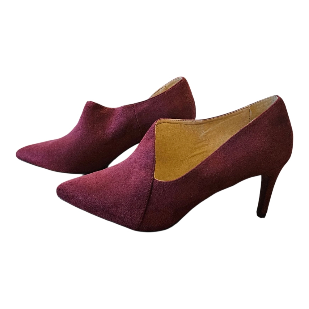 Andiamo Women's Bootie Velvet Burgundy Heel Size 8.5W